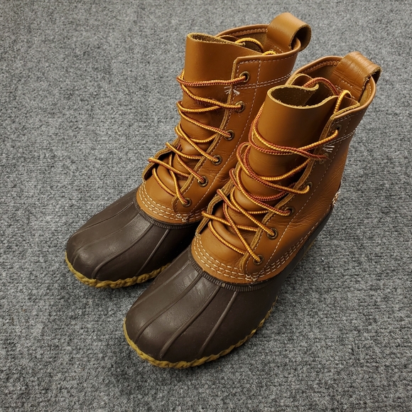LL Bean Boots Womens 6M Duck Boots Unlined Rubber Brown Leather USA Made Ankle - Picture 2 of 13